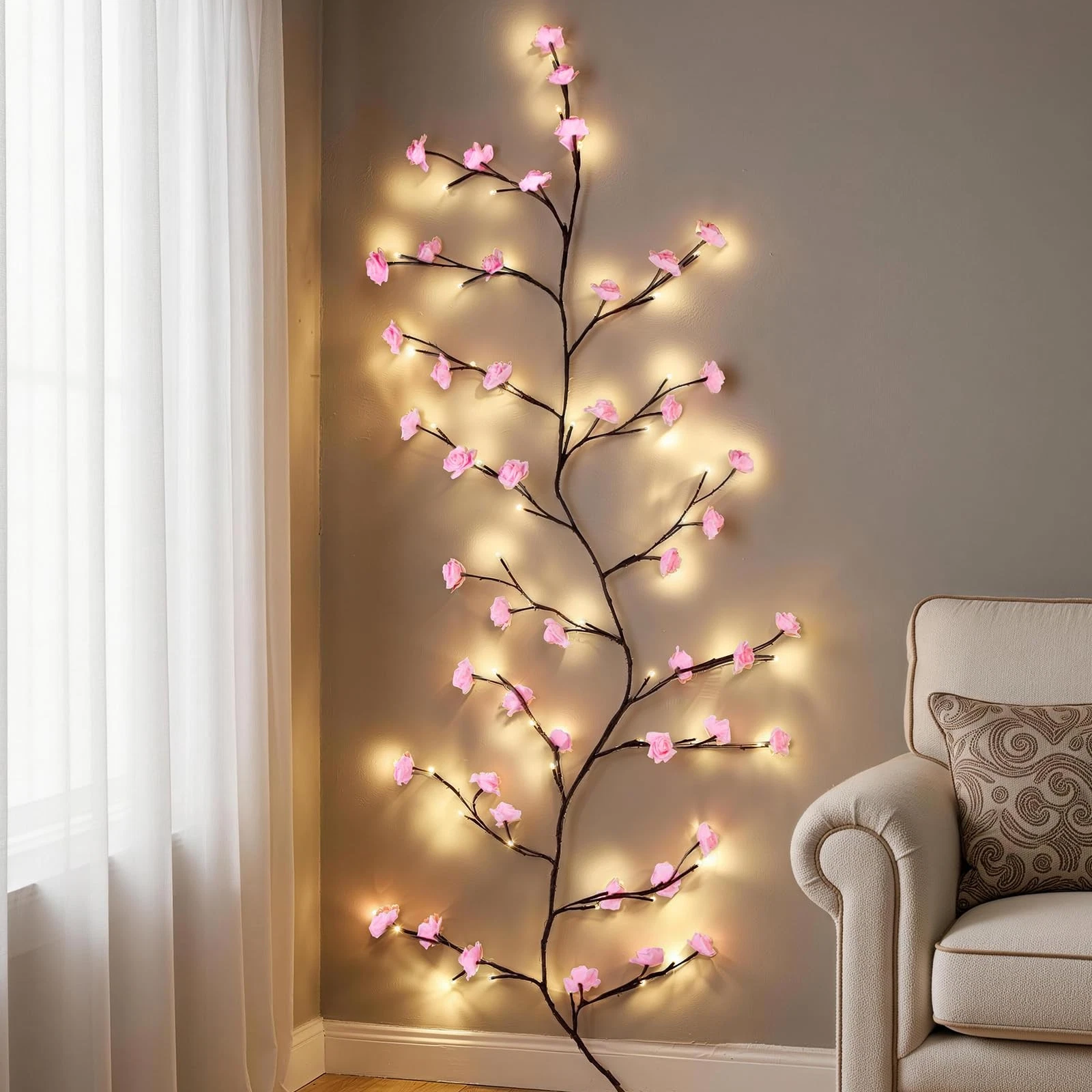 Rose Willow Vine Lights for Room Decor Aesthetic, 6FT 96 Flower Lights with 4...