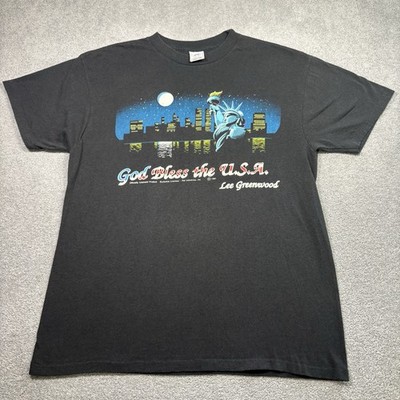 1990s Lee Greenwood T Shirt God Bless The USA Black Single Stitch Size L Delta 