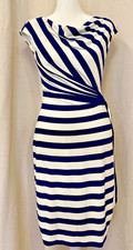 Lauren Ralph Lauren Ruched Striped Sheath Dress Blue White Nautical Cap Sleeve 