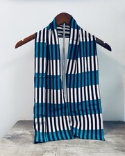 Vintage Retro 1980s Turquoise And Black Womens Scarves Scarf 9  X 48  