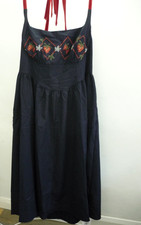 CIDER Navy Fit & Flare Corset Dress Red Velvet Straps/ Strawberry Embroidery 0XL
