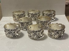 8 Vintage Baroque Silverplate Godinger Napkin Rings, RETIRED PATTERN marked GSA
