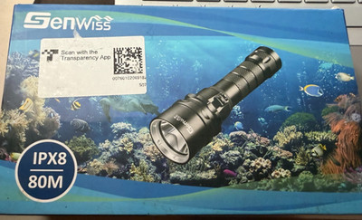 Genwiss Underwater Professional Flashlight 80M Depth IPX8 2000 LUMENS XM-L2