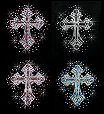 M LINE CROSS BLING RHINESTONE IRON ON TRANSFER HOTFIX