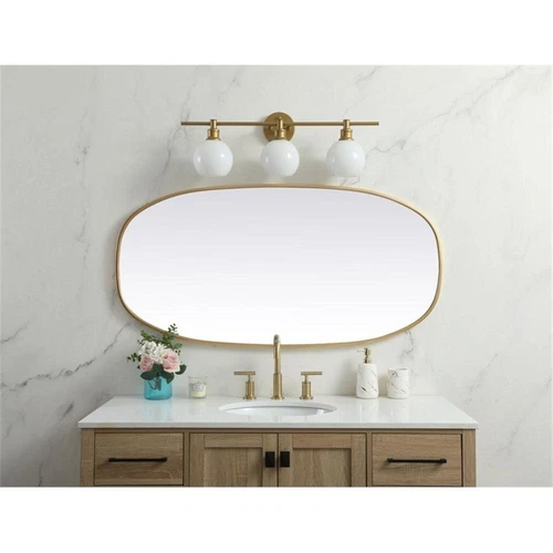 Elegant Decor Brynn 24x48" Oval Modern Metal Wall-Mounted Mirror in Brass - Picture 10 of 11