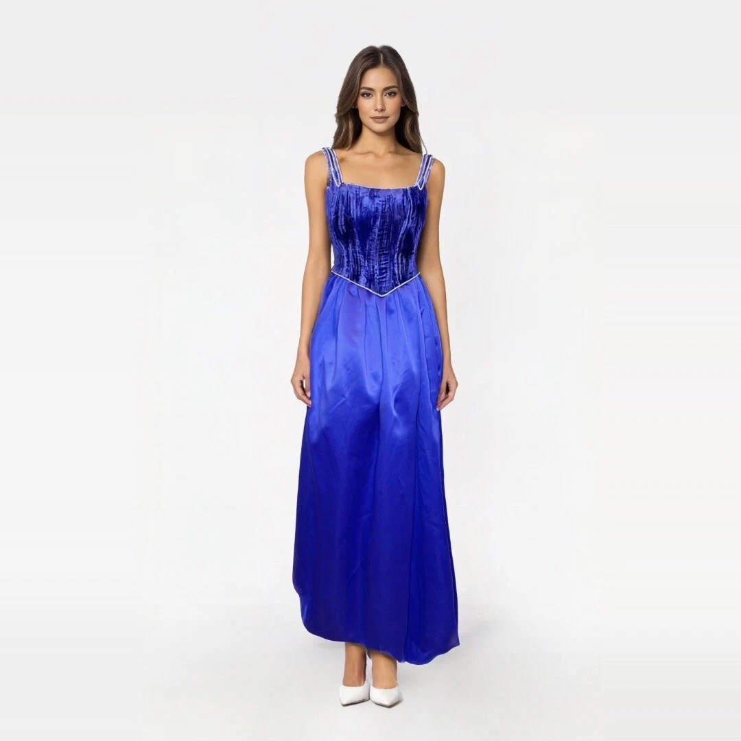 Vintage 90s Y2K Size 6 Jessica McClintock Formal Dress Royal Blue Velvet Gown