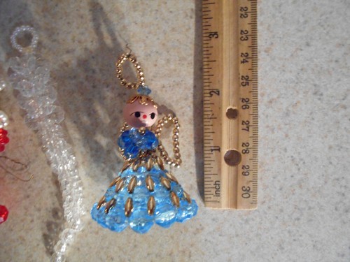 Angel Ornament Beads 50s Japan Christmas Lot 3 Beaded Red Blue White - Picture 2 of 10