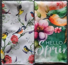2 "Birds Hello Spring" Printed Kitchen Dish Towels Home Decor Crafts 27" x 17"