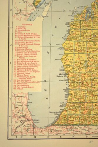 Vintage MICHIGAN Railroad Map Depot Towns Michigan Central RR WWII Era 1940s - Picture 4 of 6