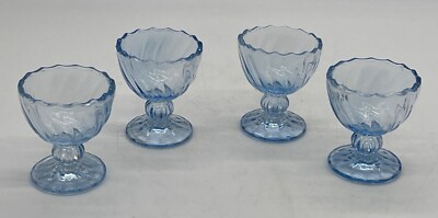 Ice Blue Glass Egg Cups Set of 4 Target Bullseye Easter Spring Decor
