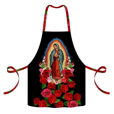 MODERN MAYA Our Lady of Guadalupe Virgin Mary Kitchen Apron Black Garden Craft Catholic Gift