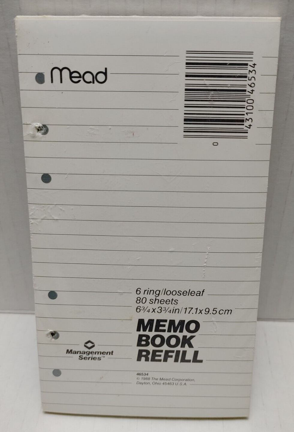 Mead Memo Book Refill 6 Ring Loose Leaf 80 Sheets 6.75"X 3.75" Lined