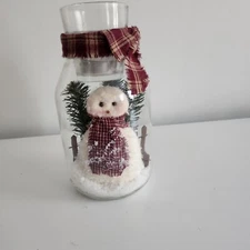 Christmas Folk Art Mason Jar Primative Snow Globe