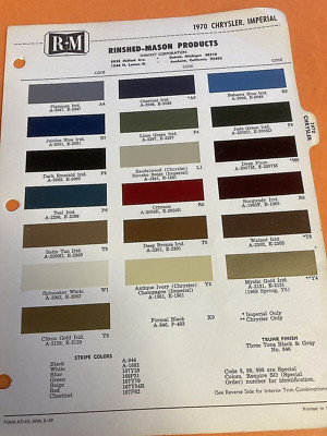 1970 CHRYSLER AUTOMOTIVE R & M, Exterior Paint Color Chip Chart Sheet ORIG