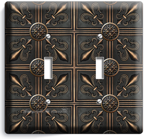 MEDIEVAL FLEUR DE LIS COPPER TILE LOOK LIGHT SWITCH OUTLET WALL PLATE ...