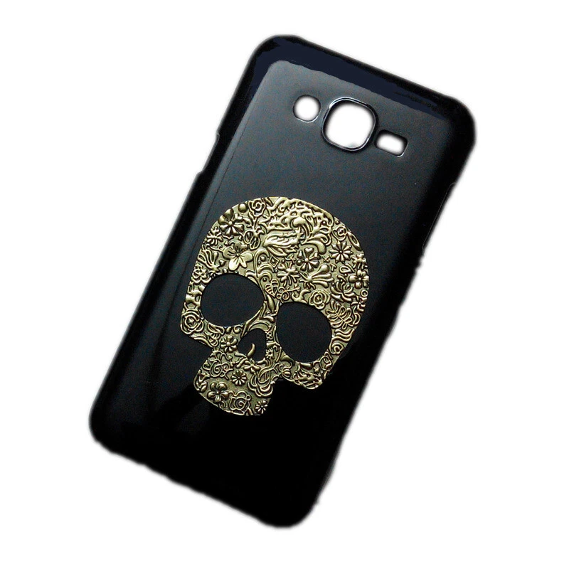 For Various Phones 3D Retro Metal Bronze Skull Black Back Hard Case Cover - Image 2 of 4