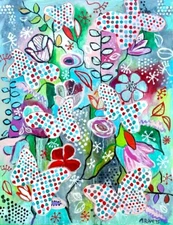 Nature Inspired Blue And Crimson Surrealistic Style Painting Intuitive Art Decor