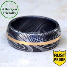 Customized Damascus Steel Handmade Men Engagement Ring Wedding Brass Band Inlay
