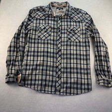 Buffalo David Bitton Flannel Shirt Mens XL Beige Gray Plaid Long Sleeve