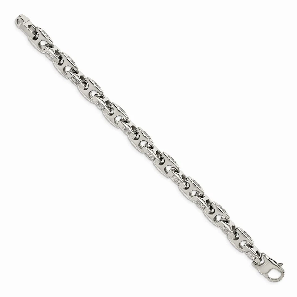 Chisel Men's Bracelet Stainless Steel Polished with Cubic Zirconia Fancy, 8 Inch - Image 2 of 4