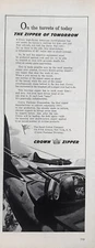 1943 Crown Zipper WWII Era Plane Gun Turret Vintage Print Ad