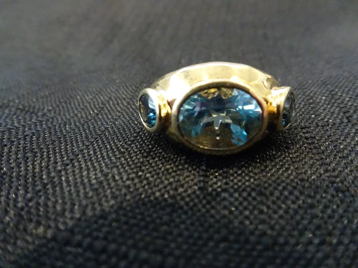 #534--MLD 925 STERLING SILVER RING-GOLD TONE-3 STONES-SIZE-7