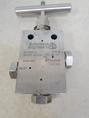 #ad PARKER AUTOCLAVE ENGINEERS 20SM9073 9 16IN MEDIUM PRESSURE 3 WAY NEEDLE VALVE $215.00