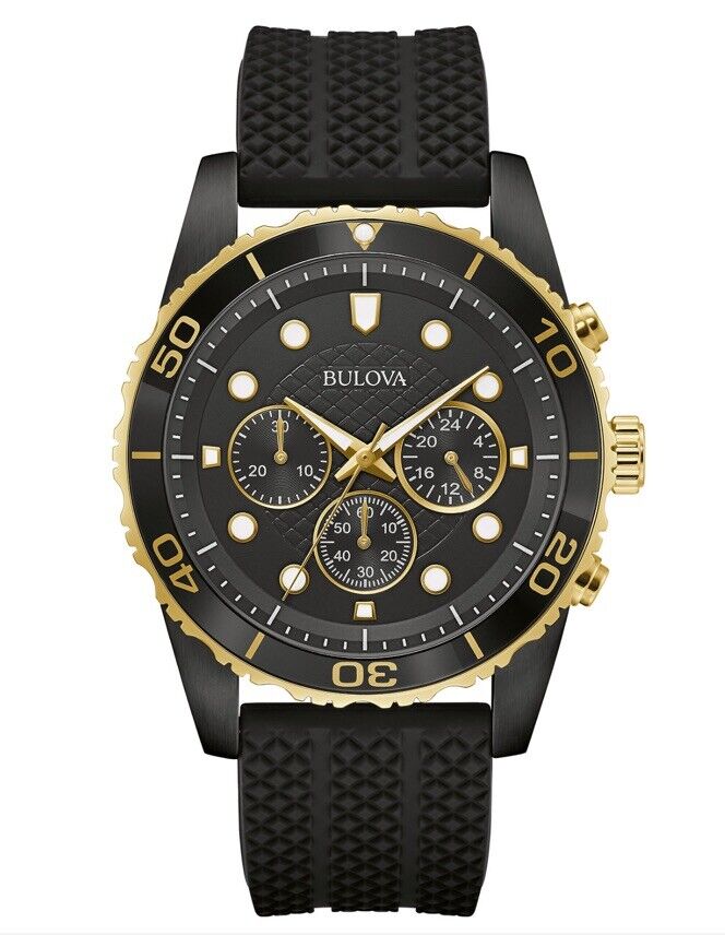Men's Chronograph Classic Black Silicone Strap Watch Bulova Men's Chronograph Classic Black Silicone Strap Watch Bulova