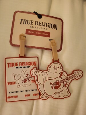 2024 True Religion 2pc Leather Slim Buddha  Luggage Tag Gift Set NWT