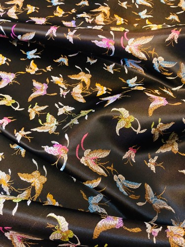 Shiny Metallic Butterfly Design Chinese Brocade Fabric 36” Wide Dress Upholstery - Picture 11 of 19