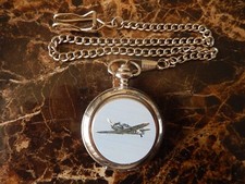 MESSERSCMITT ME109 FIGHTER AIRCRAFT CHROME POCKET WATCH WITH CHAIN 2