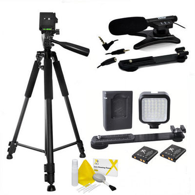 VIVITAR 72'' TRIPOD + LED LIGHT + ZOOM MICROPHONE FOR CANON EOS REBEL 6D 7D 5D T5