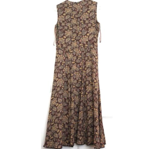 Reformation Style Vintage Silk Midi Dress Paisley Panel Brown Grunge Sleeveless - Picture 2 of 10