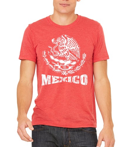 Men's White Mexico Seal Tri-Blend Red T 