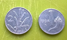 NON DISPONIBILI SPLENDIDE DUE MONETE da LIRE 2 e 1 Circolate  BUONE COLLEZIONE