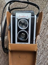 Vintage Kodak Duaflex II Camera Black 620 Film Original Leather Box Strap