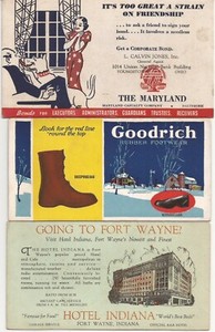 U.S.-3 Older Advertising Blotters- Goodrich,Bonds,Indiana Hotel(1920s/1930s)
