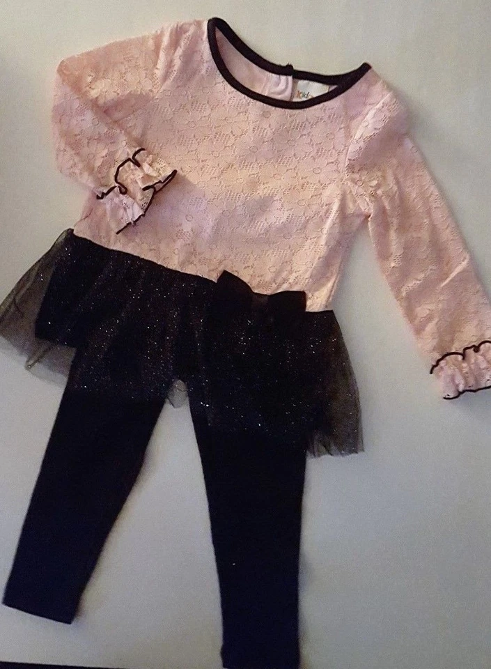 JUEGO DE 2 PIEZAS TOP Y LEGGINGS DE ENCAJE/TUELLE PARA NIÑAS PEQUEÑAS TALLAS 18 MOS - 3T NUEVO CON ETIQUETAS Foto 3 de 4