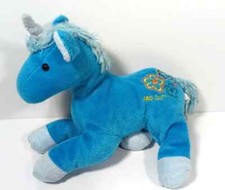 FAO Schwarz Blue Unicorn Plush Stuffed Animal Toy Embroidered Floral Girl