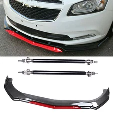 Front Bumper Lip Splitter Spoiler + Strut Rods Carbon Fiber For Chevrolet Cruze