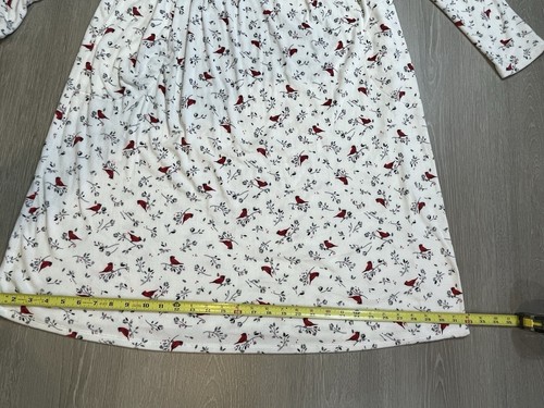 Aria Red Cardinals Velour Fleece Pjs Long Night Gown Soft Knit Large W/Pockets - Picture 6 of 11