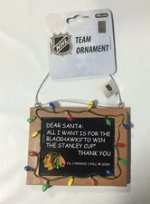 Chicago Blackhawks Christmas Tree Ornament Chalkboard All I want win Stanley Cup