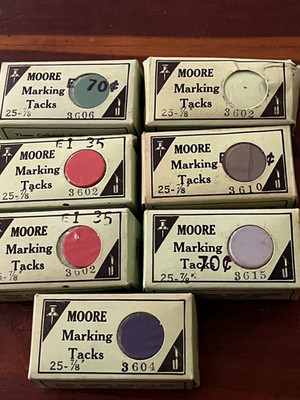 Lot of 7 MOORE Marking Tacks VTG Boxes Map, Inventory, Shelf Pin Tacks