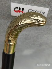 Victorian Vintage Brass Snake Head Handle Handcrafted Wooden Walking Stick Cane