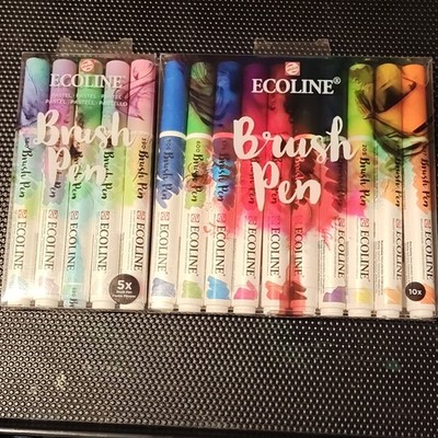 Royal Talens Ecoline Brush Pen Set Bundle 10 Primary Colors, 5 Pastel Colors 