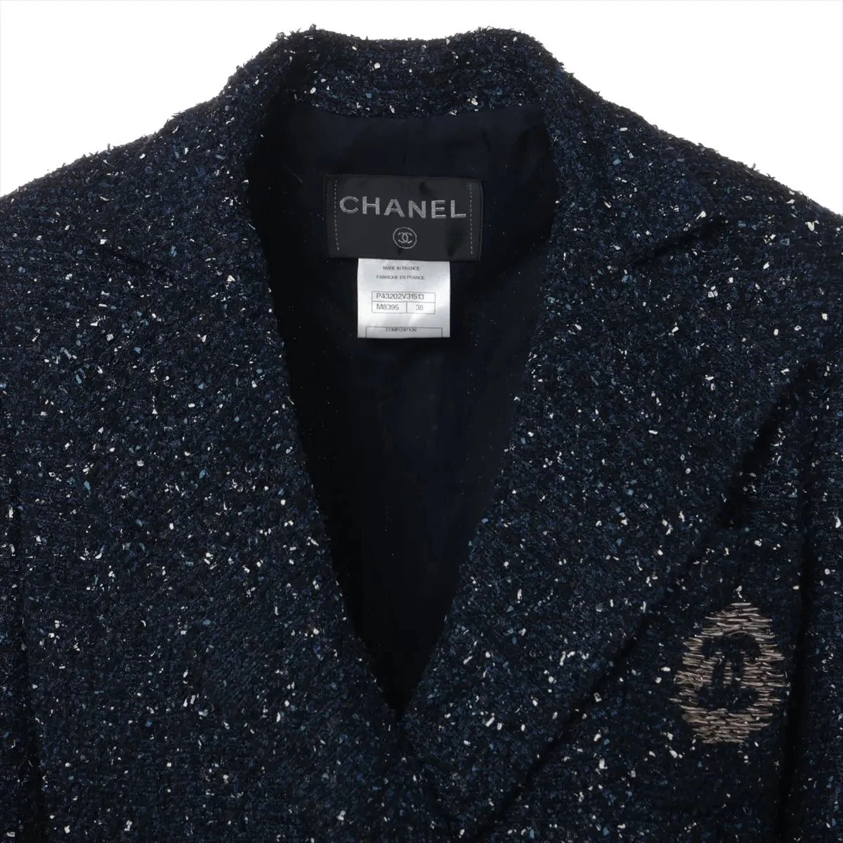 Chanel Coco Button P43 acrilico * giacca nylon 38 donna blu navy P43202V31513
