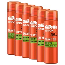 6 x 200ml Gillette Fusion 5 Ultra Sensitive Men Shaving Gel Skin Shave Cans 16.66 per litre