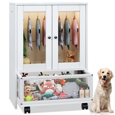 TC-HOMENY Wooden Pet Wardrobe With Acrylic Door Dog Clothes Toy Storage Cabinet