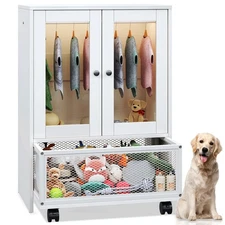 TC-HOMENY Wooden Pet Wardrobe With Acrylic Door Dog Clothes Toy Storage Cabinet