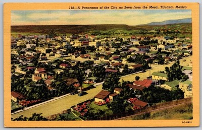 Tijuana Mexico Panorama from Mesa Vintage Postcard Curteich Art-Colortone